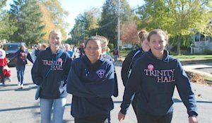 Katie Valsamedis, Kay Franzese and Mairead Mark walk together in the 34th annual Red Bank CROP Hunger Walk. Photo by Lily Scott